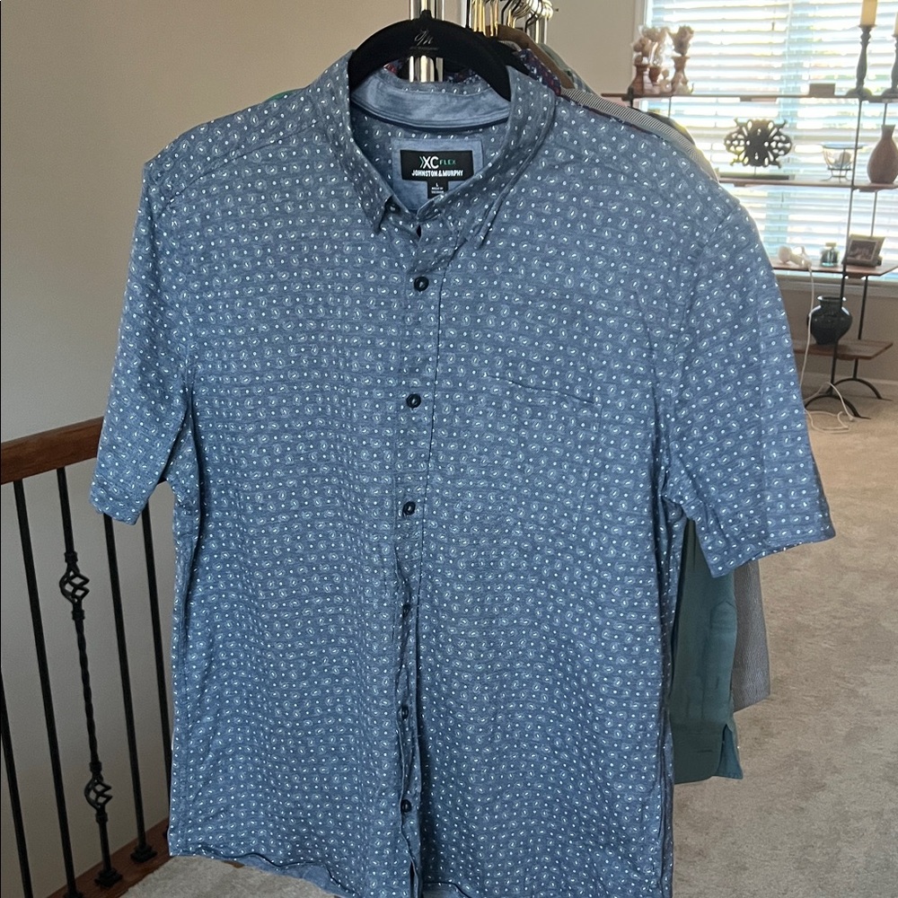 Johnston & Murphy XC Flex Men's Gray Geometric Button Down Shirt